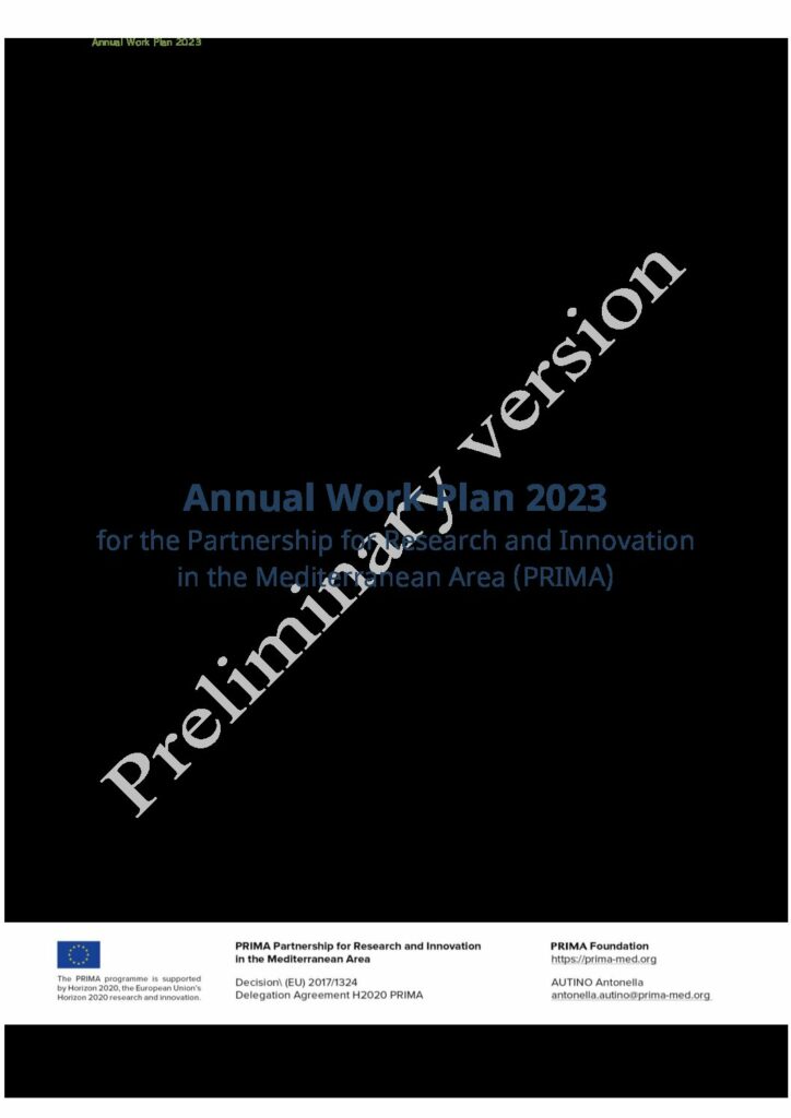 Publication of the preliminary version of the PRIMA Annual Work Plan 2023