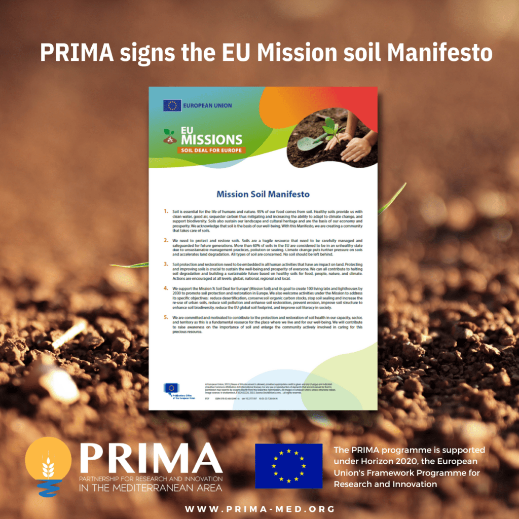 PRIMA signs the EU Mission Soil Manifesto: pledging support for soil health in the Mediterranean