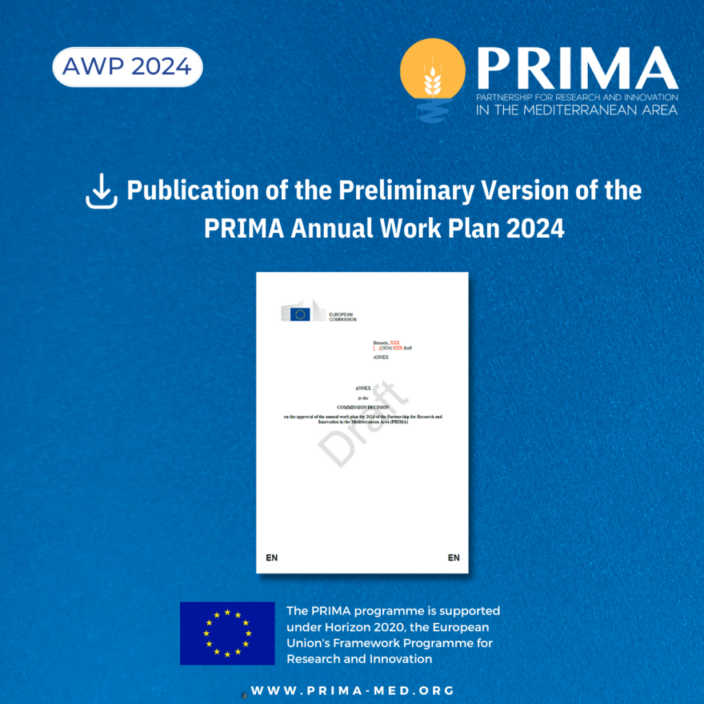 Publication of the Preliminary Version of the PRIMA Annual Work Plan 2024